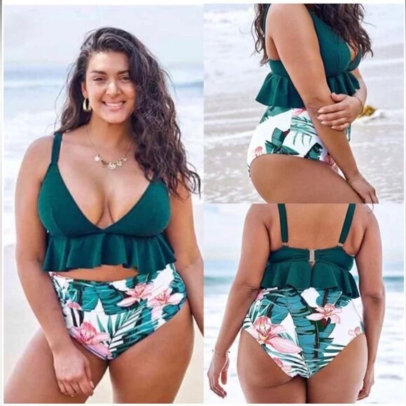 Cupshe High Waisted Tummy Control Bathing suit Bottom Tropical 1X NWT - Picture 3 of 12